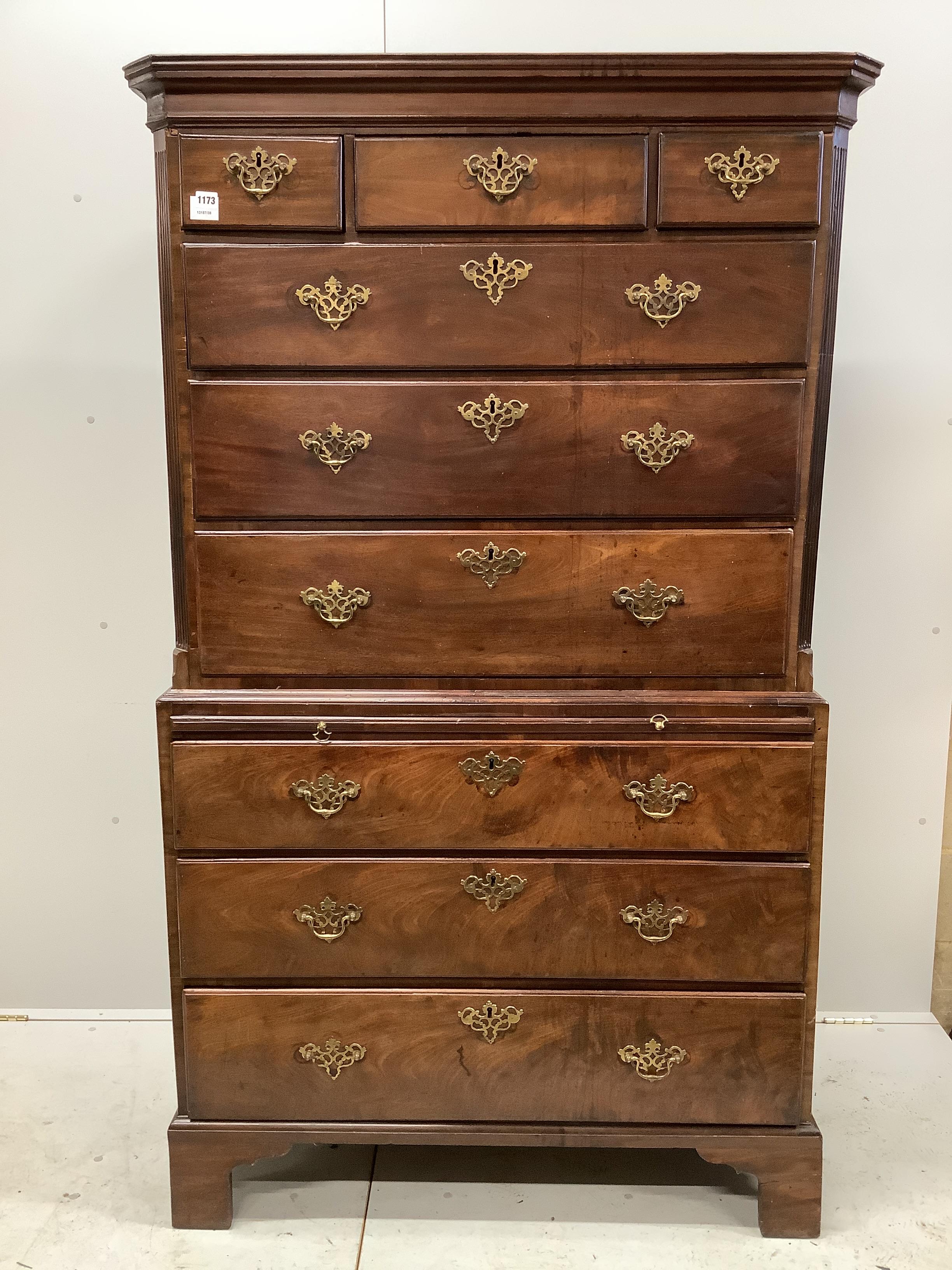 A George III mahogany chest on chest, width 106cm, depth 56cm, height 55cm